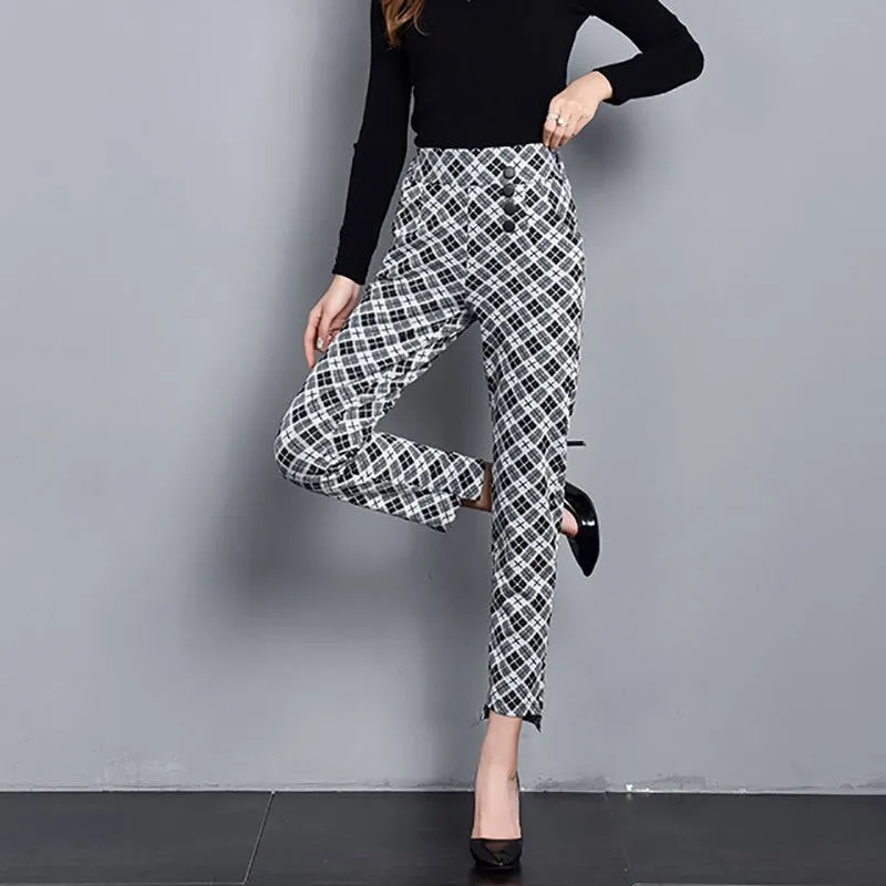 Loose straight plaid pants