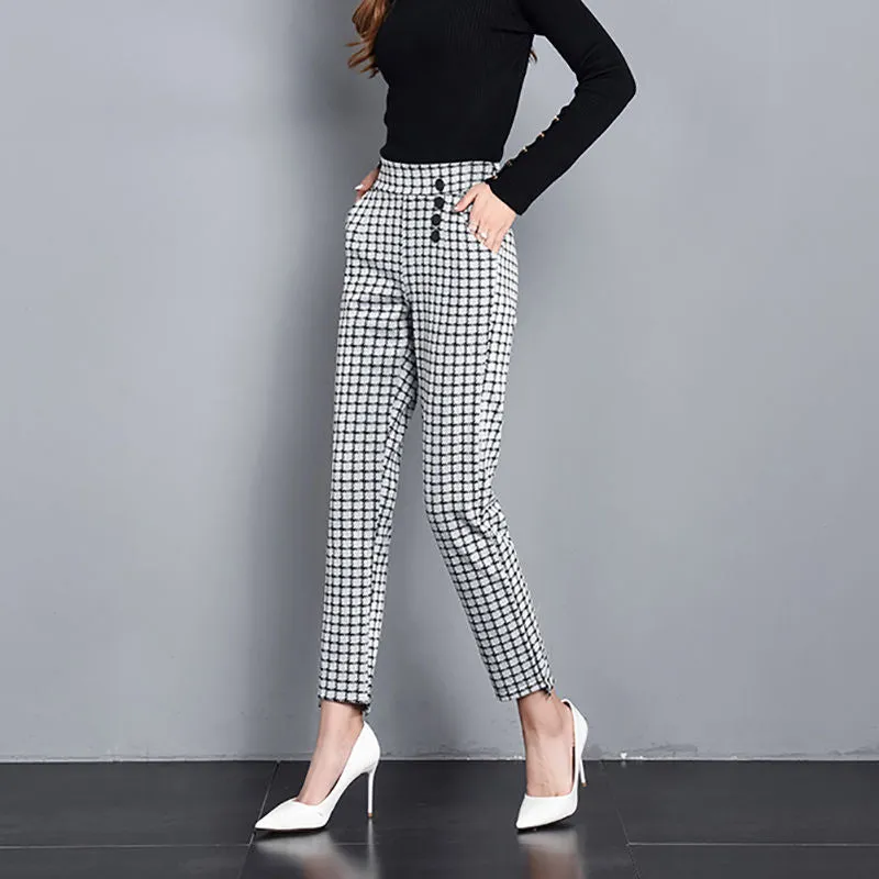 Loose straight plaid pants