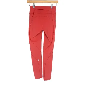 Lululemon Burnt Orange Leggings With Side Pocket & Hidden Pocket On Back Wasitband-Size 4 (Inseam 23")