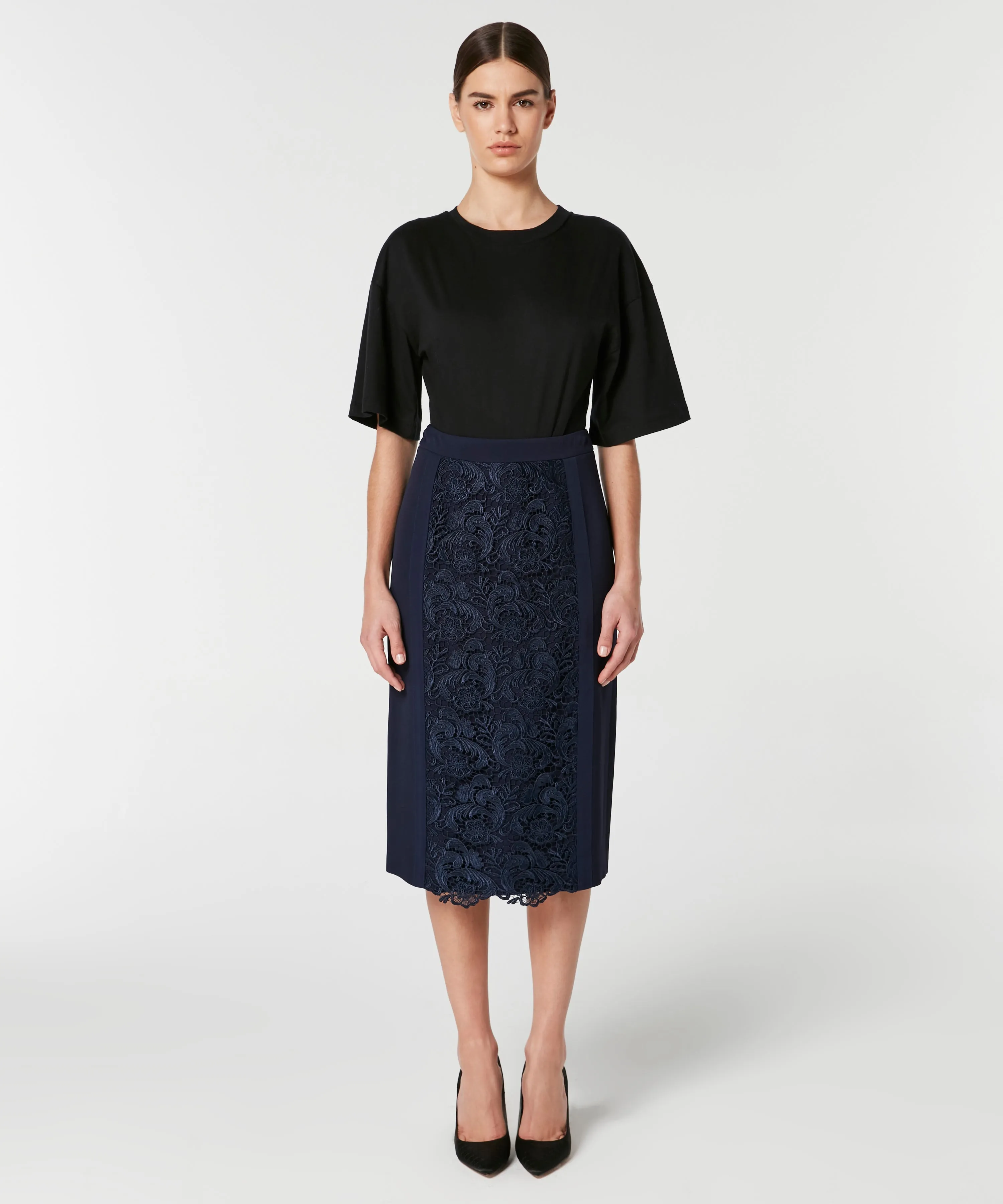 Machka Embroidered Detail Pencil Skirt Navy Blue