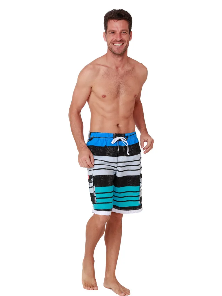 Men's Board Shorts striped in blue,black and turquiose