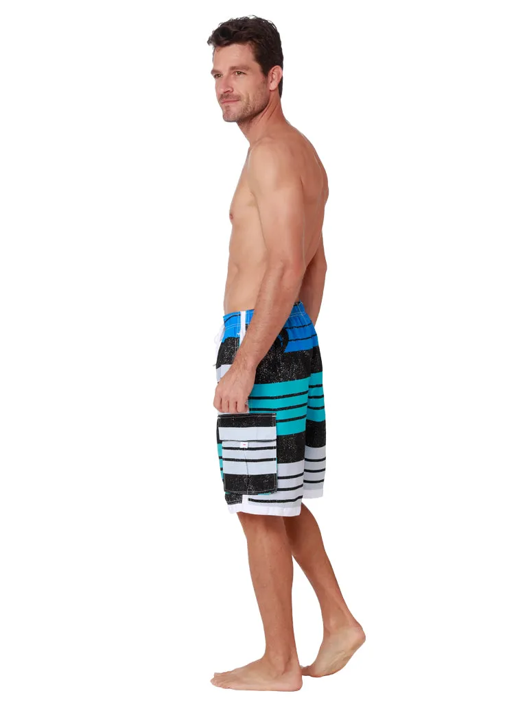 Men's Board Shorts striped in blue,black and turquiose