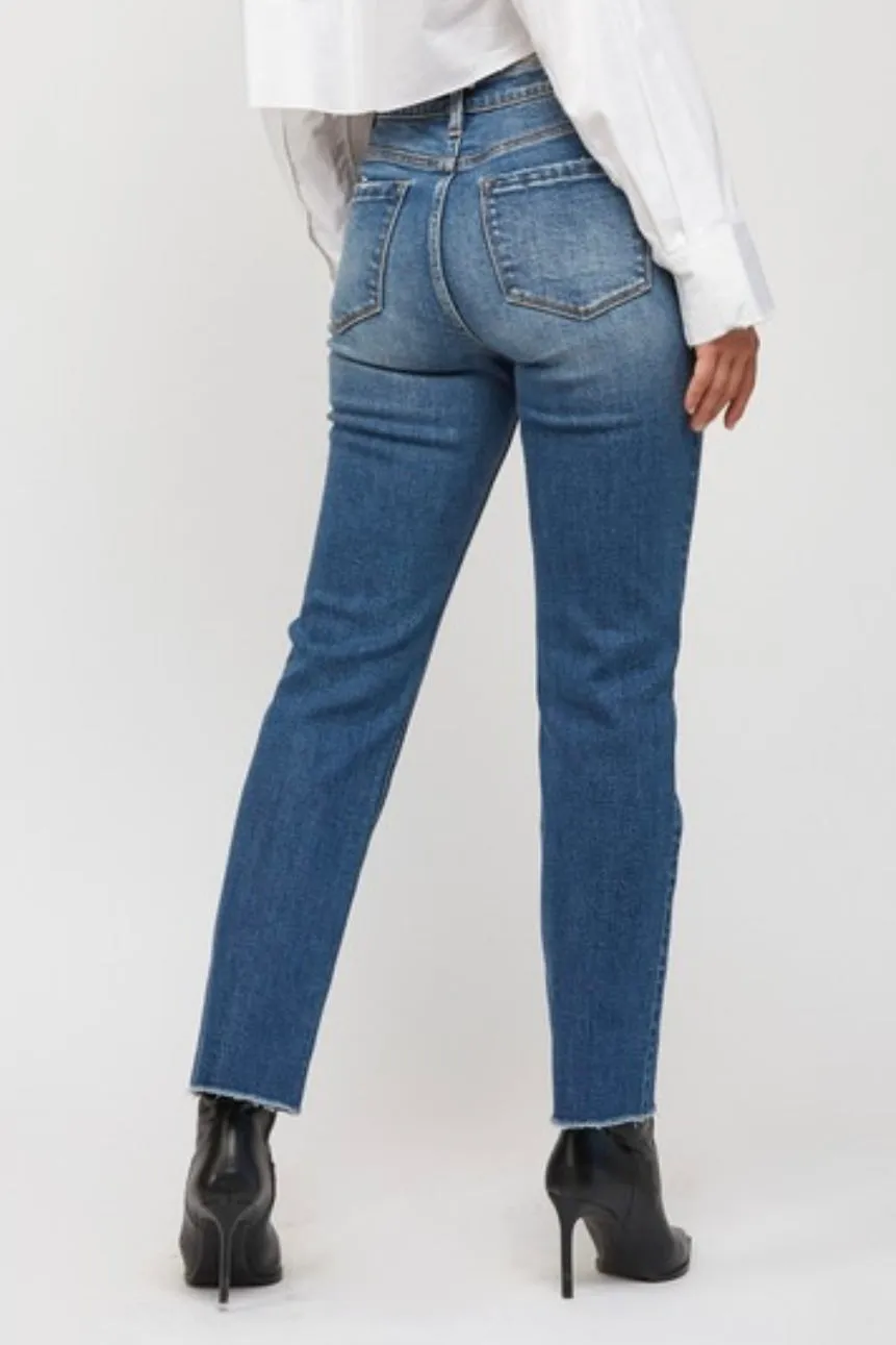 MICA Super High Rise Straight Leg Raw Hem Jeans