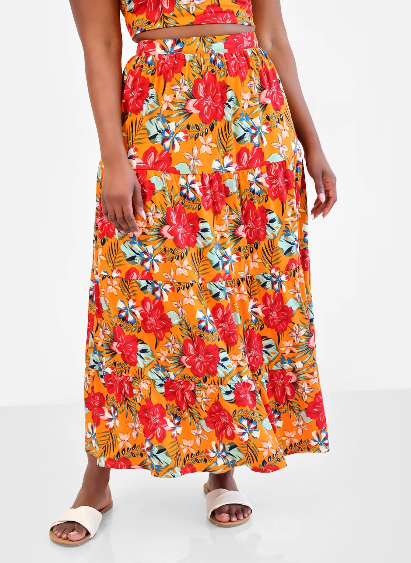 Nakia Tropical Print Skater Maxi Skirt