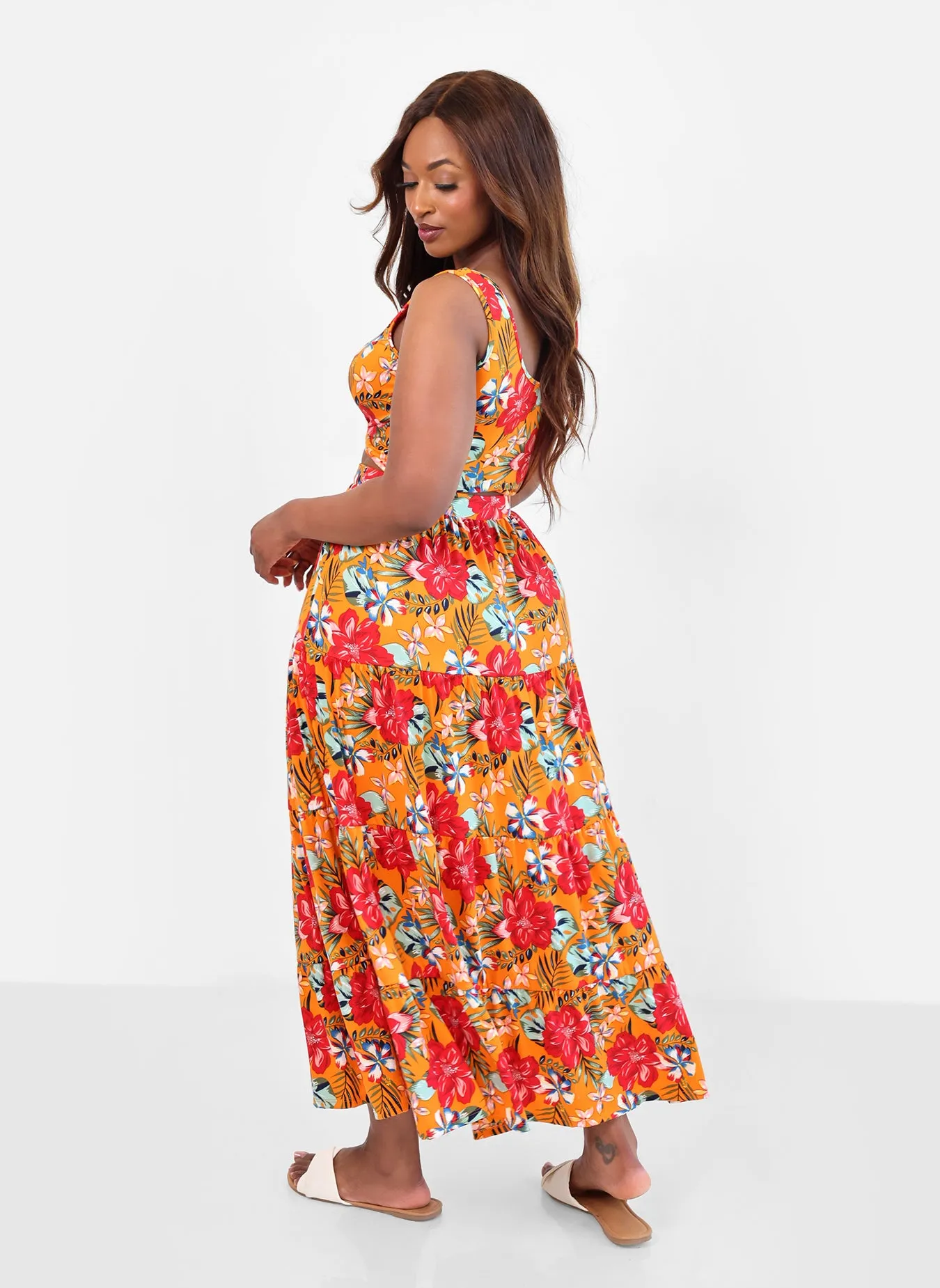 Nakia Tropical Print Skater Maxi Skirt