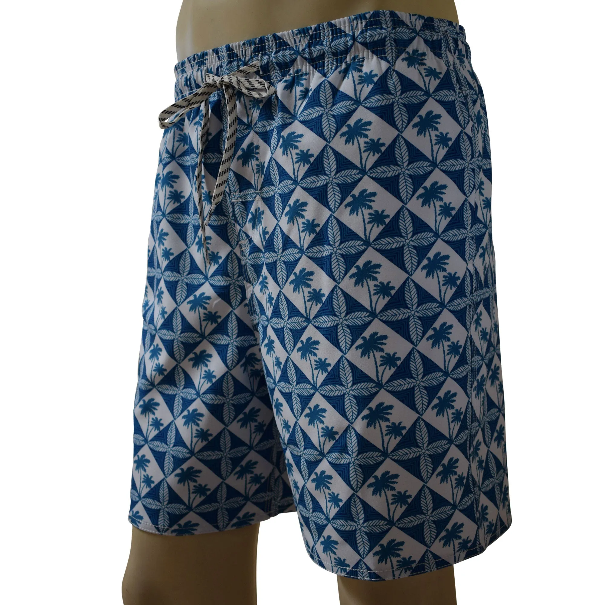 Palm Tree Motif Men's Elastic Shorts with Pockets, Quick Dry Board Shorts, Beach Shorts, Swim Trunks, Sportwear