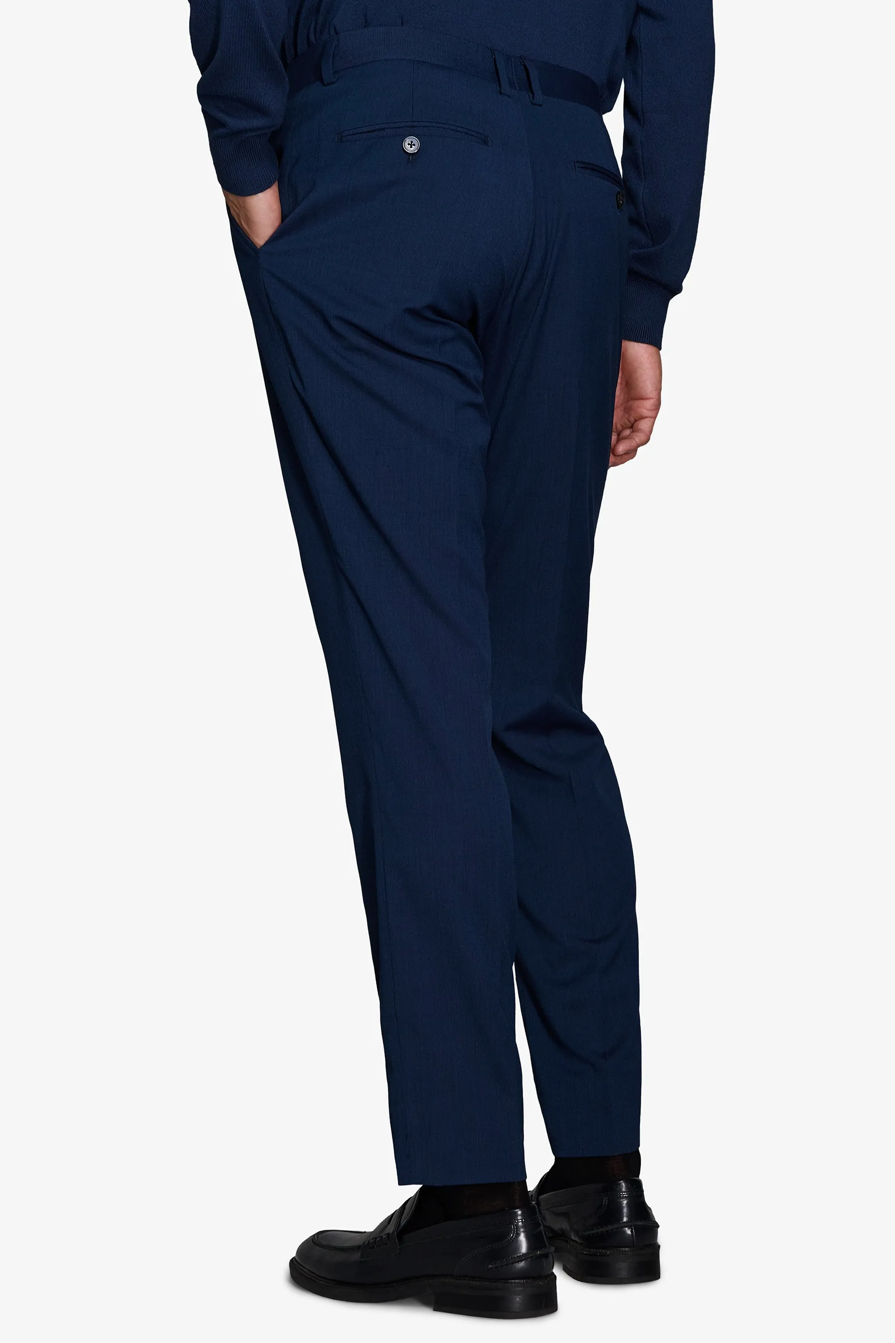 Pantalone da abito trama punto a spillo blu slim