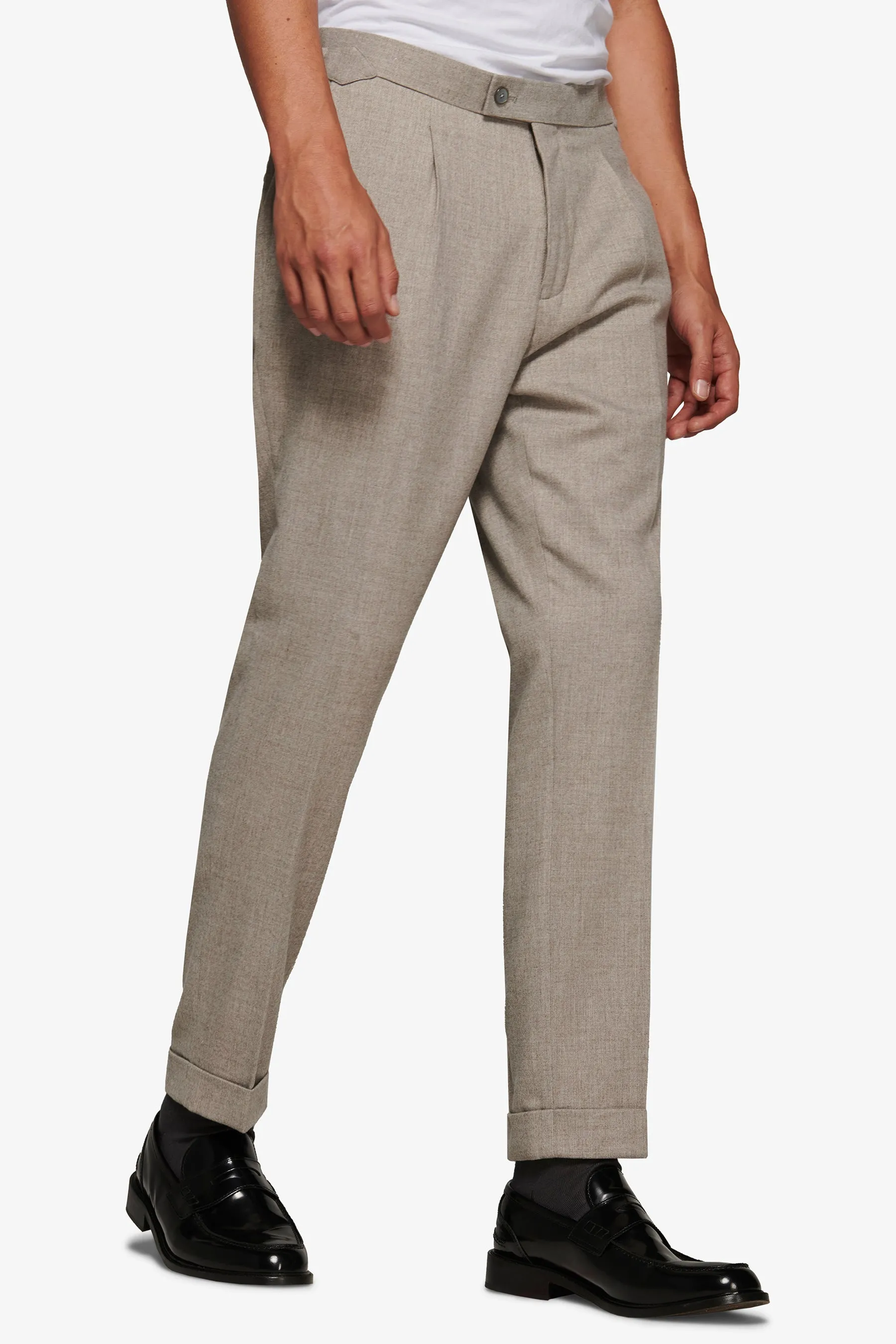 Pantalone flanella con pinces tortora