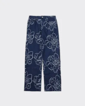 Pantalone Flower Stitch Denim Blu