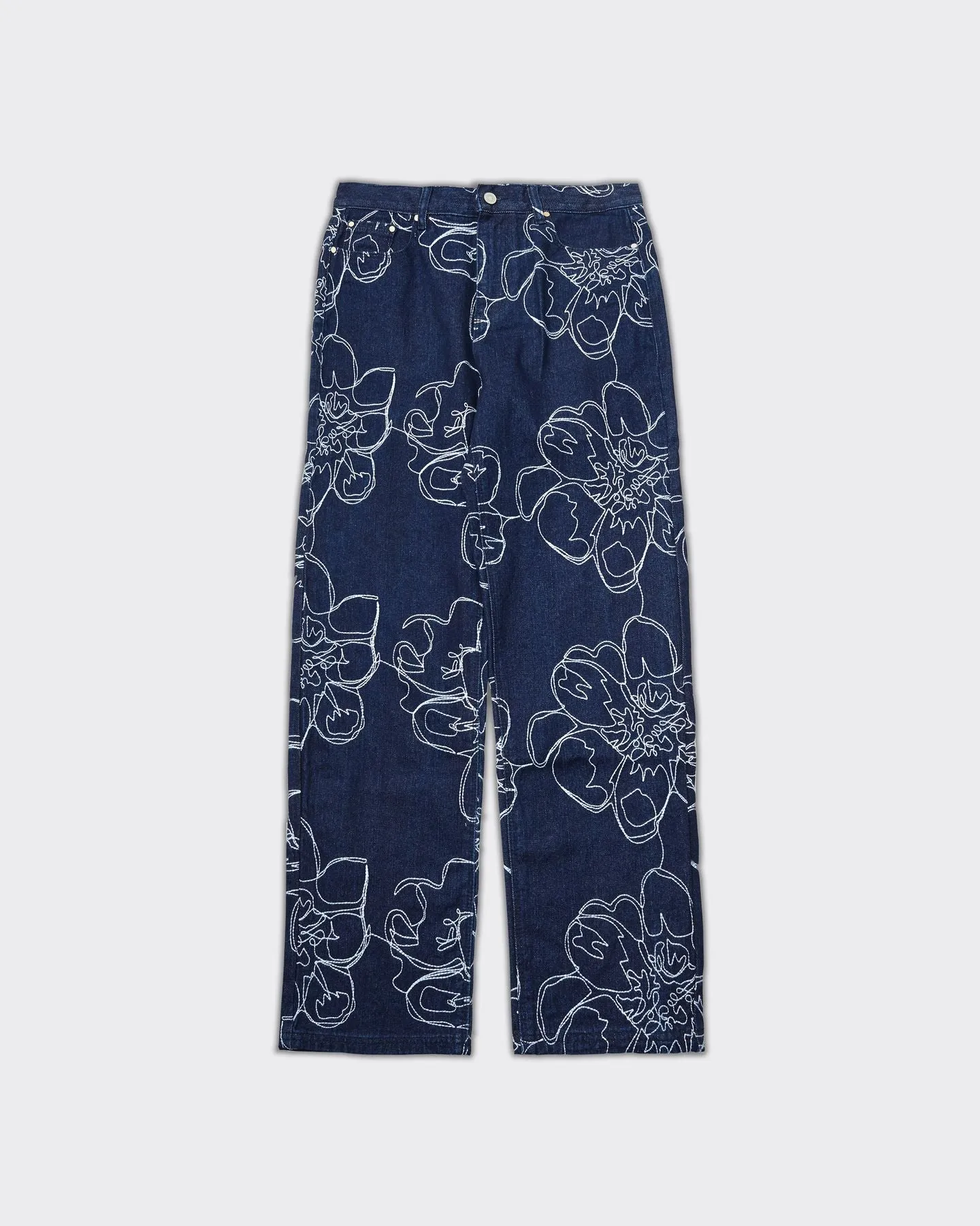 Pantalone Flower Stitch Denim Blu