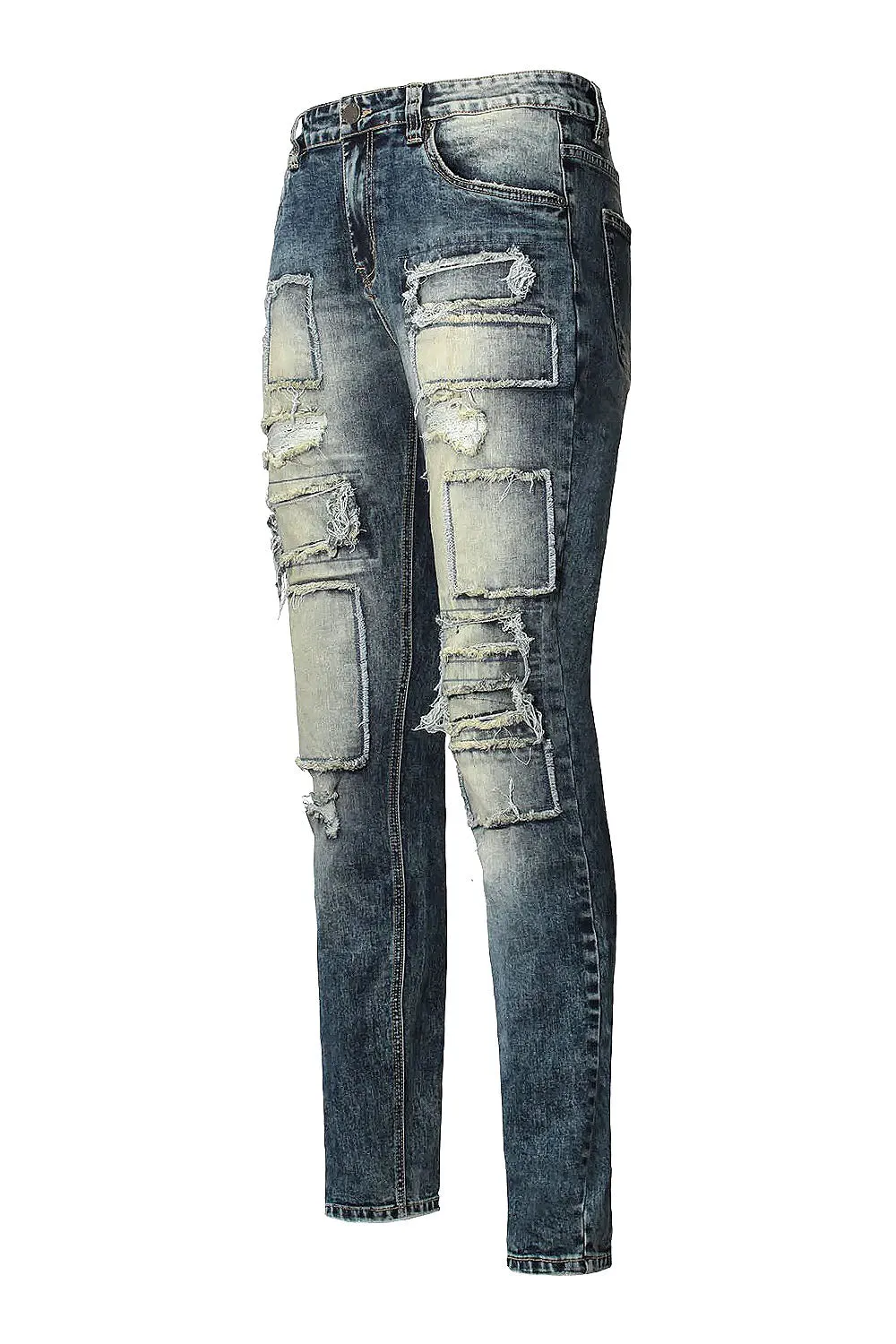 Patchwork Raw Hem Denim Jeans