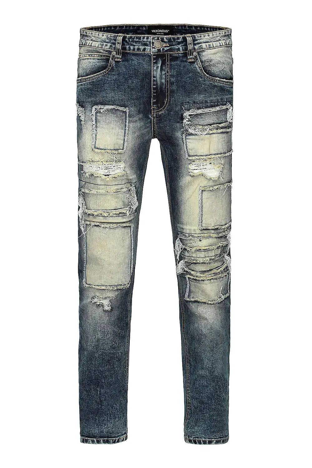 Patchwork Raw Hem Denim Jeans