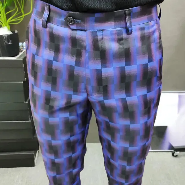 Plaid Print Color Contrast Trousers