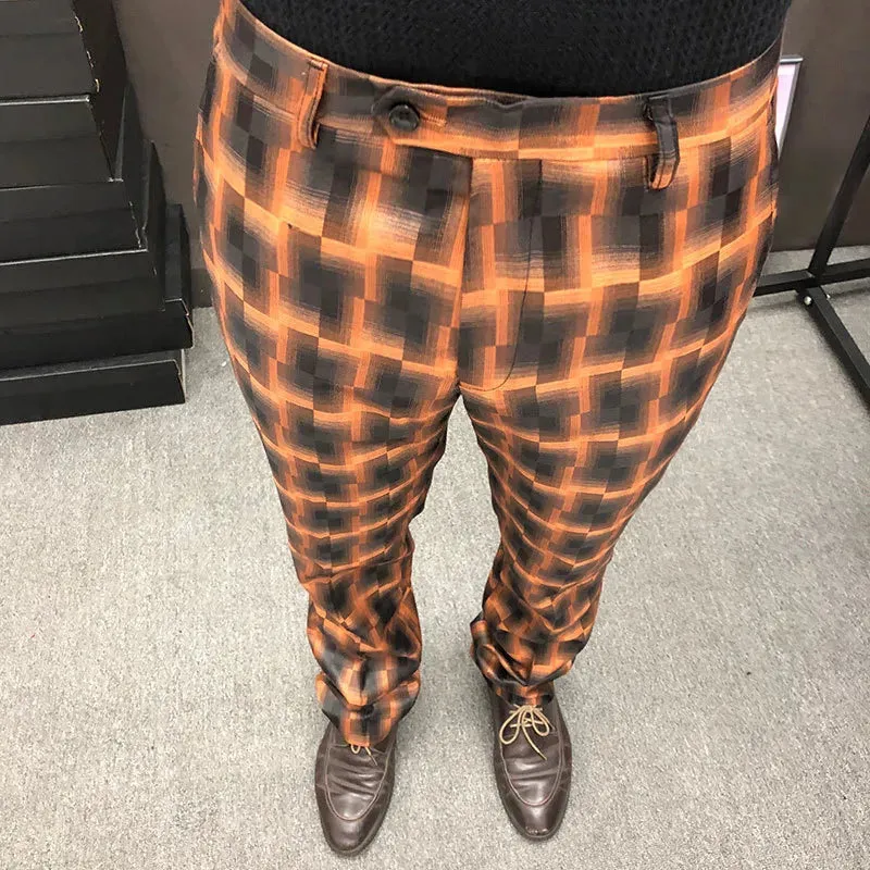 Plaid Print Color Contrast Trousers