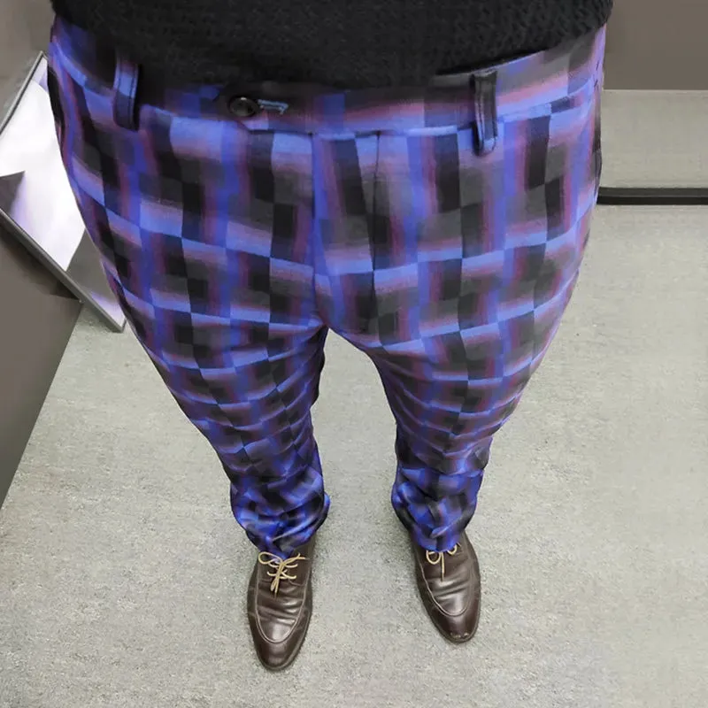 Plaid Print Color Contrast Trousers