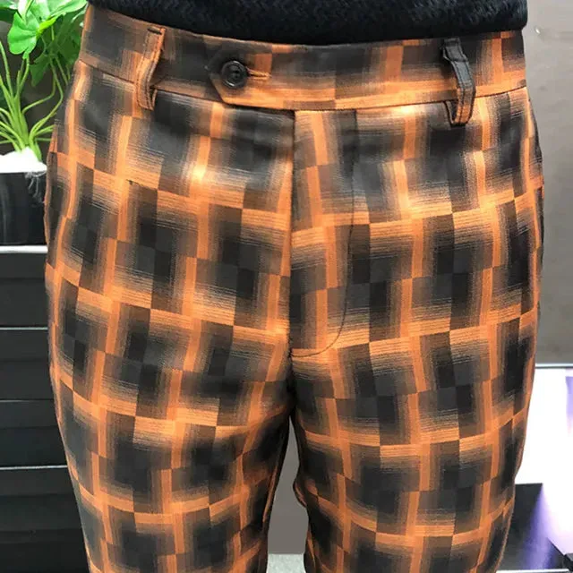 Plaid Print Color Contrast Trousers