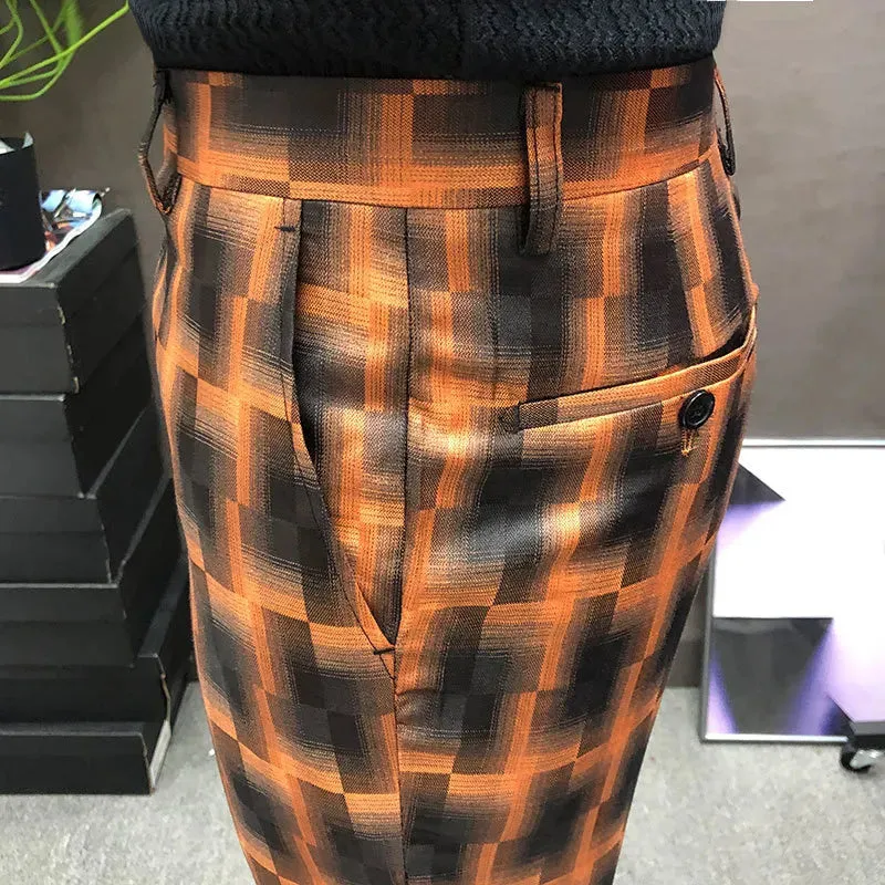 Plaid Print Color Contrast Trousers