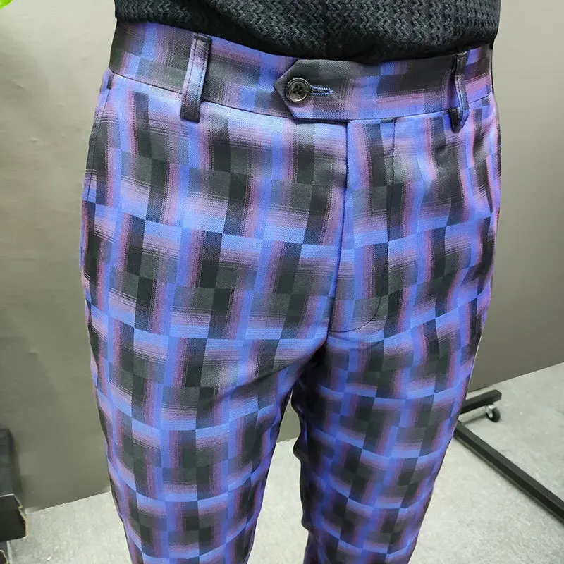 Plaid Print Color Contrast Trousers