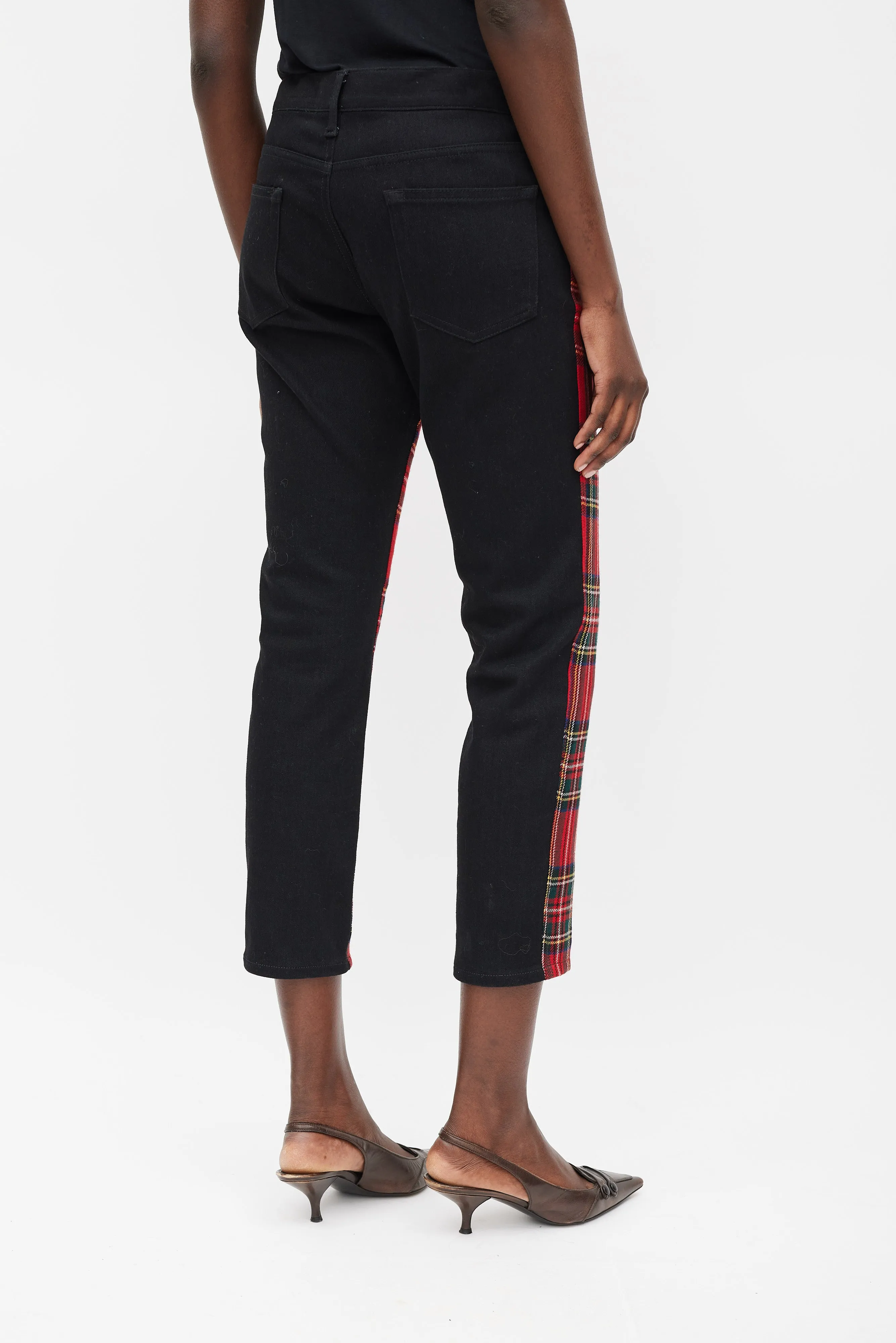 Red & Multicolour Plaid Front Trousers