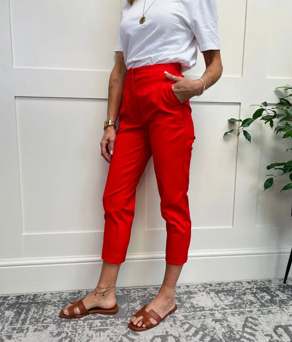 Red Slim Fit Ankle Grazer Trousers