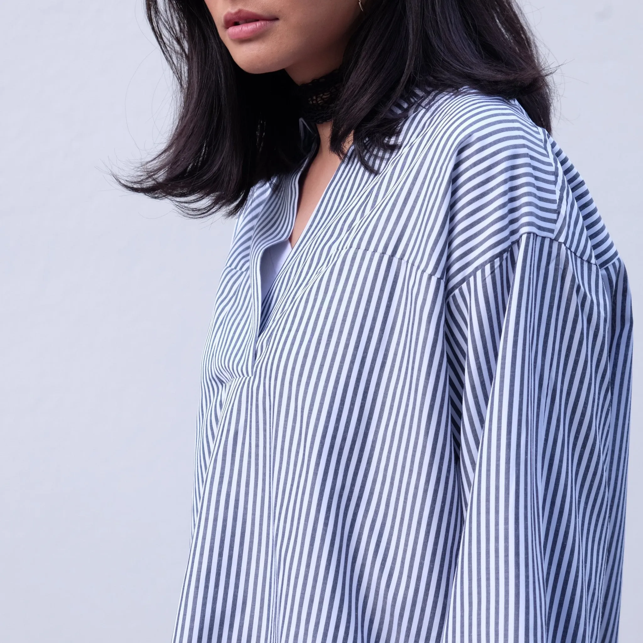 Rene Stripe Bell Sleeve Shirt - BLACK