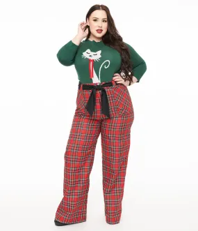 Unique Vintage Plus Size 1950s Red Plaid Wide Leg Trousers