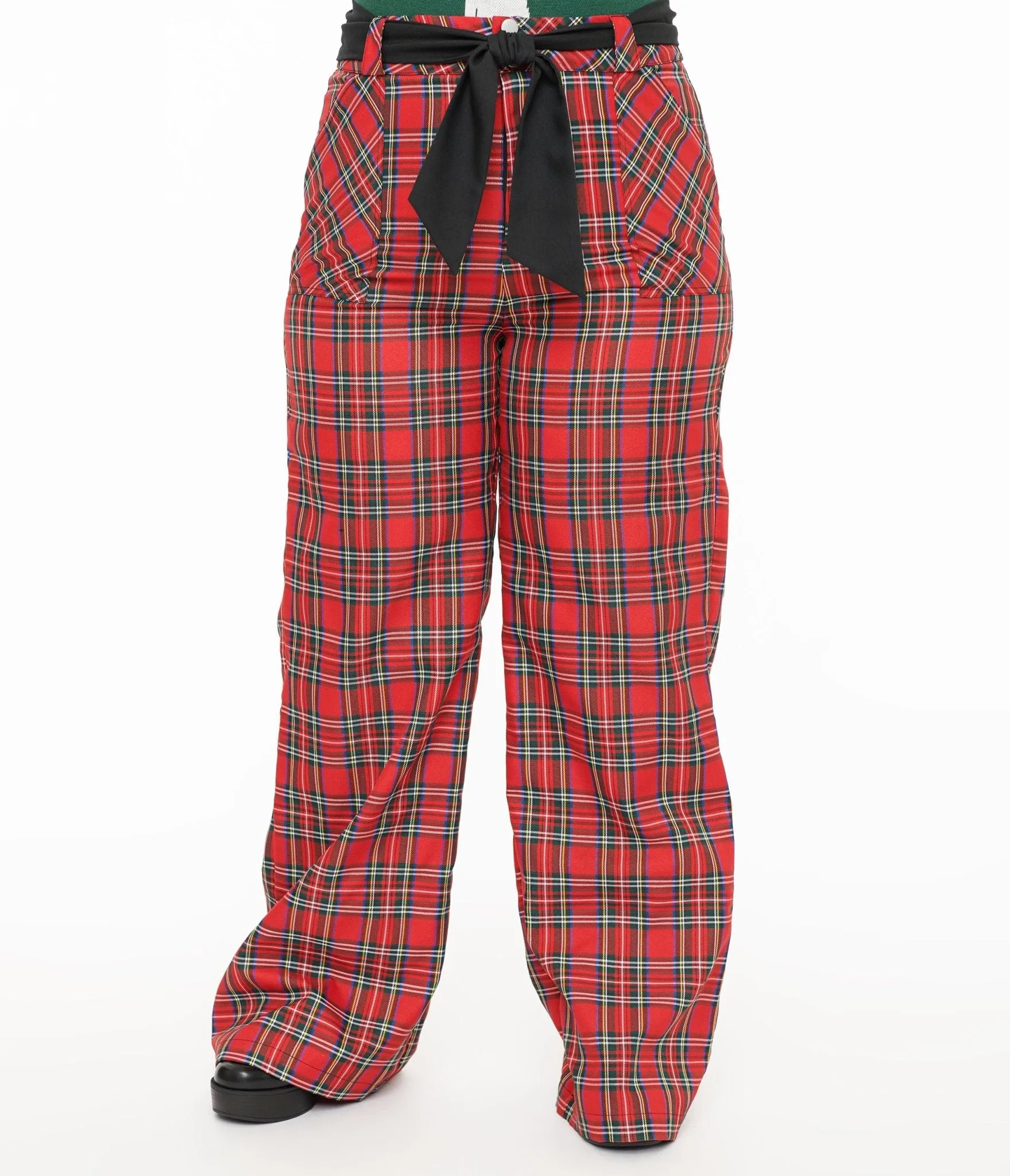 Unique Vintage Plus Size 1950s Red Plaid Wide Leg Trousers