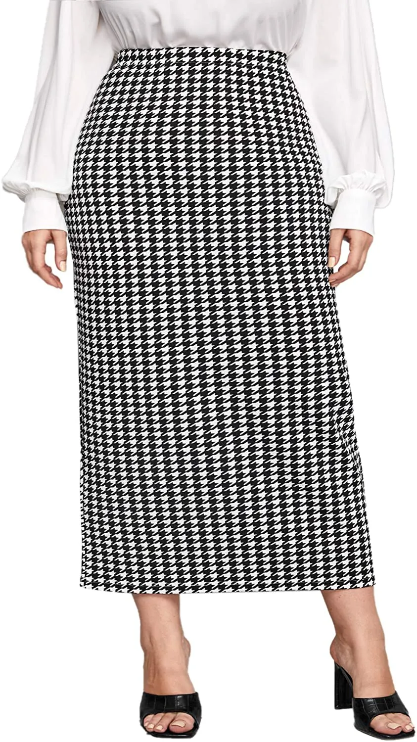 Verdusa Women's Plus Size Plaid Print Elastic Waist Bodycon Long Skirt