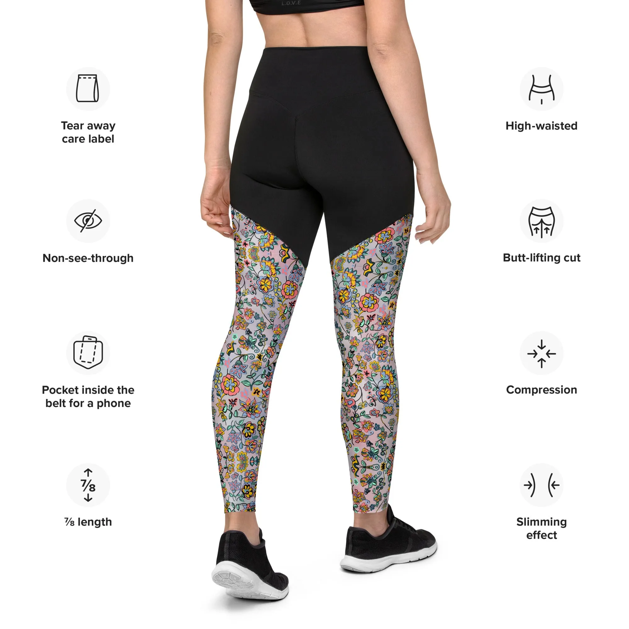 Vibrant floral on pink Sports Leggings