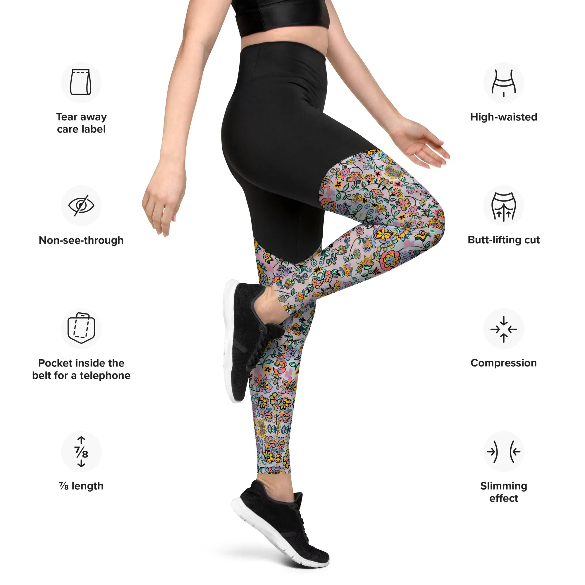 Vibrant floral on pink Sports Leggings