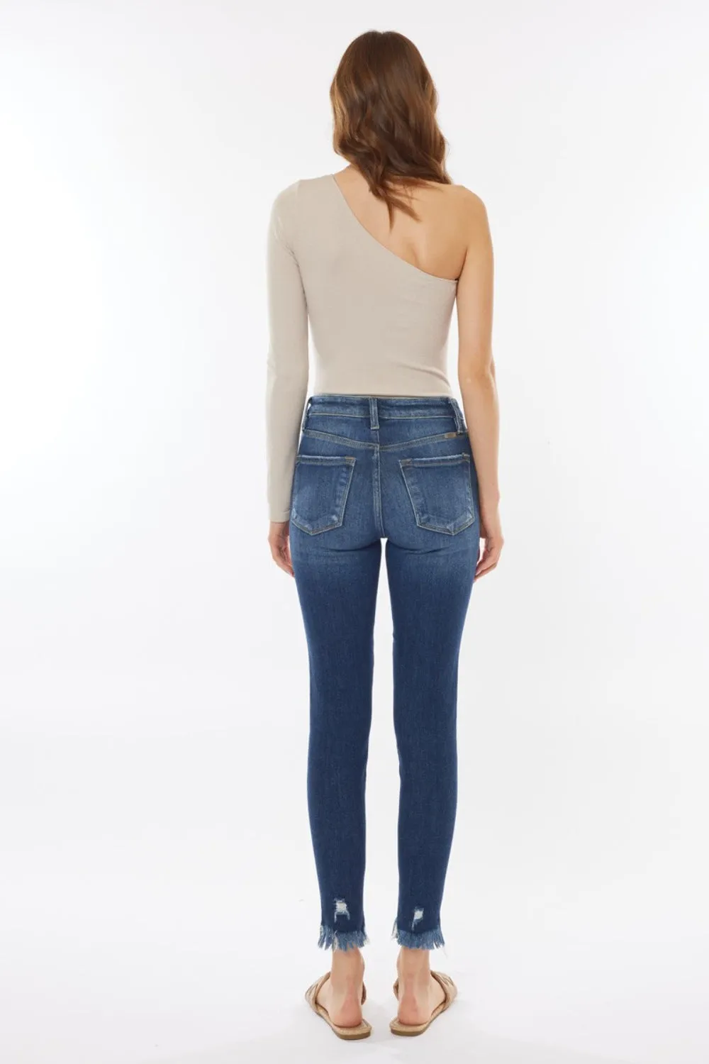 Women's Raw Hem High Waist Cropped Jeans