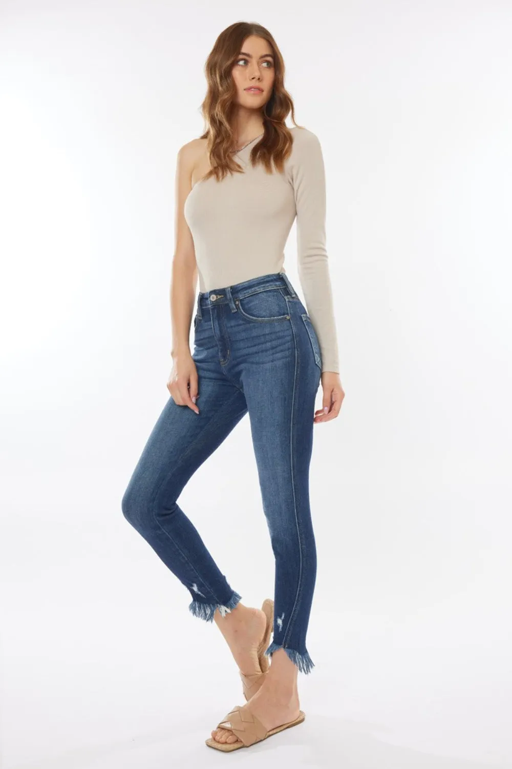 Women's Raw Hem High Waist Cropped Jeans