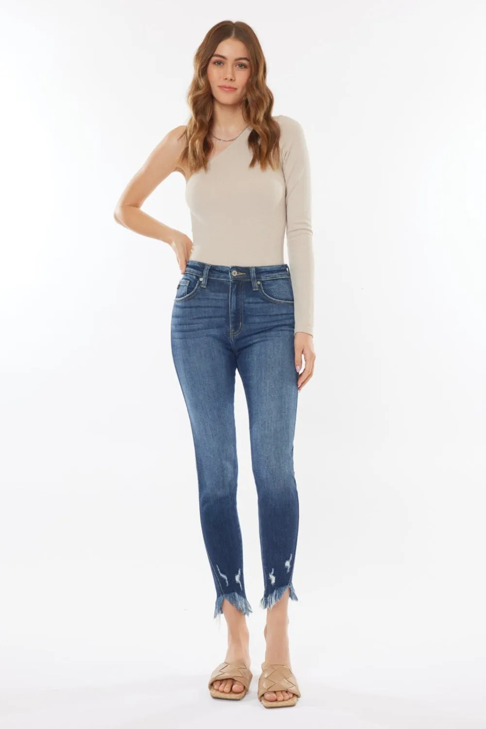 Women's Raw Hem High Waist Cropped Jeans